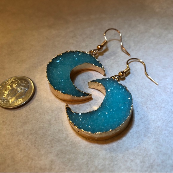 Pastel Druzy Resin Crescent Moon Earrings - Picture 4 of 8